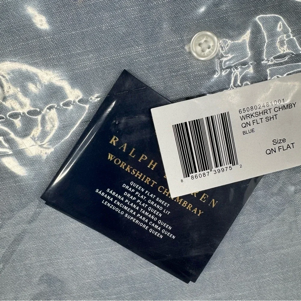 Ralph Lauren‎ NEW Workshirt Chambray Queen Flat Sheet Only